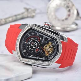 Wristwatches Model For The Same Tourbillon Flywheel Device Mechanical Men's Wristwatch Waterproof Rubber Watches Male Diamond Tonneau