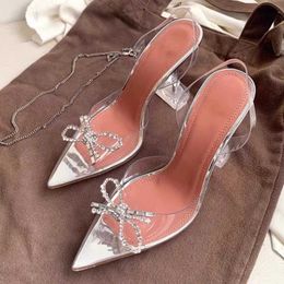 Chaussur HBP Sem Marca Diamante Bow Lux Femm Designer Sandálias de Verão Sapatos de Salto Feminino Transparente para Senhoras