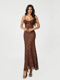 Casual Dresses Women Sexy Lace Maxi Dress Summer Sleeveless Bodycon Long Spaghetti Strap Backless Cocktail Evening