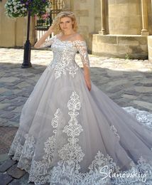 Silver and Ivory Wedding Dresses With Long Sleeves 2020 New Custom Made Sheer Illusion Top Vintage Coloured Wedding Gowns Non White5503558