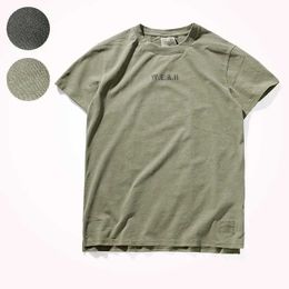 Men's T-Shirts Summer New Europe and USA Retro Thick Washed Old T-shirt Mens 100% Pure Cotton Youth Personalized Short sleeved O-neck Casual Top J240319