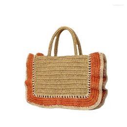 Evening Bags Large Capacity Bag 2024 Straw Portable Women's Beach Vacation Handbag Contrast Lace Chain Single Shoulder Satchels Sac