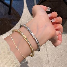 Bangle Fashion Jewelry Bracelets Bangles For Women Girl Shine Gold Color Silver Plated White Zirconia Party Charm Accessories