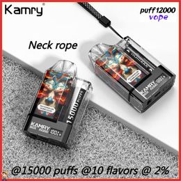 Neck rope Kamry box 15000 puffs puff 15k disposable vape Rechargeable E Cigarettes Can replace pod 10 Colours 30 ML E-liquid puff 15k vaper disposable e cartridges 2%