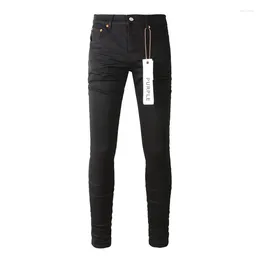 Women's Pants Purple Brand Jeans 1:1 With High Street Black Pleats Fashion Quality Repair Low Rise Skinny Denim