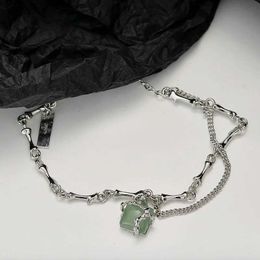 Charm Bracelets F.I.N.S Original New Chinese Green Aventurine Jade S925 Sterling Silver Bamboo Chain Wrist Fashion Fine Jewellery Gifts L240313