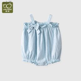 Rompers LABI BABY Baby Girls Summer Sleeveless Bodysuits Solid Color Cotton Baby Clothing bow Sweet Toddler Childrens ClothesC24319