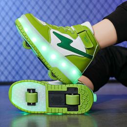 PONERAIT Dual-Use Led Light Roller Skate Shoe With Adjustable Wheel Children Unisex Sneaker Outdoor Sport Shoe