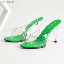 Dress Shoes Dress Shoes Slippers Voesnees 2022 New Women Sexy Transparent PVC Slip On Round Toe Crystal Summer 11CM Club Thin High Heel Sandals QP2Z H240321