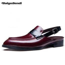 Sandals Rome Style Genuine Leather Men's Closed Toe Belt Sandals Trendy Square Heel Man Summer Flats