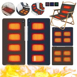 Mat 4 Heated Areas Camping Chair Heated Cushion Portable Heating Chair Pad 3 Gear Adjustable TypeC USB Charging Seat Warmer Cover