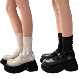 Women Socks Calf Bows Laced Up Loose Ballets Ankle Simple Middle Tube Streetwears