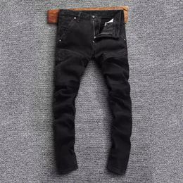 Men's Jeans Street Fashion Men Black Stretch Slim Fit Ripped Patched Designer Biker Homme Hip Hop Splice Denim Pants