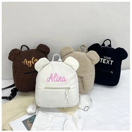 School Bags Personalized Embroidered Toddler Backpack Bag Corduroy Casual Bear Kids Custom Name Gift For Boys Girls Ladies