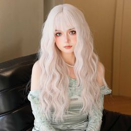 Synthetic Wigs Cosplay Wigs 7JHH WIGS Long Wavy White Pink Wig for Women Daily Party Synthetic Light Blonde Wigs with Bangs Costume Lolita Wig 26 Inch 240329