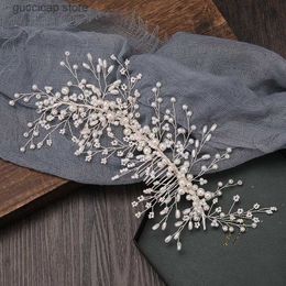 Tiaras Ceramic Flowers Wedding Headbands for Bride Crystal Pearls Hairbands Women Hairpins Bridal Headpiece Hair Jewellery Accessories Y240319