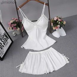 Women's Sleepwear Sexy Summer Womens 2PC Robe Bath Gown Strap Top Pants Pajamas Sets Sleepwear Lady Home Wear Nightgown Suit Sleepshirts M-XXLC24319