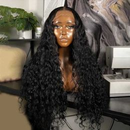 Synthetic Wigs Glueless Water Wave Curly Lace Wig Synthetic Black kinky Curly Lace Frontal Wig Pre Plucked with Baby Hair For Black Woman 240329