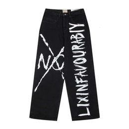 Men's Jeans Streetwear Y2k Hip Hop Graphic Print Vintage Baggy Black Pants Men Women High Waist Wide Leg Trousers Winter01 626 59