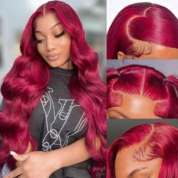 Synthetic Wigs 99J Burgundy Body Wave Lace Front Wig Synthesise Human Hair 13X4 HD Transparent Lace 180 Density 18Inch lace front wigs 240328 240327