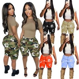 Wholesale Summer Shorts Women Casual Camouflage Print Short Pants Fashion Classic Pocket Patchwork One Piece M13253