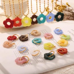 Hoop Earrings Simple Cute Flowers Stainless Steel Necklace Set For Women Multi Colors Designer Fashion Jewelry
