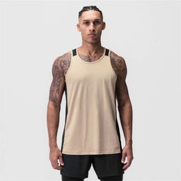 Men Tank top Gym Mesh splice Workout Fitness Bodybuilding sleeveless shirt clothing Sports Singlet vest men Undershirt 240329