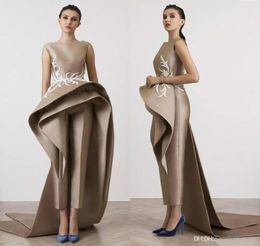 Fashion Jumpsuits Bateau Prom Dresses Krikor Jabotian Neck Formal Evening Gown With Peplums Sleeveless Party Dress8174363