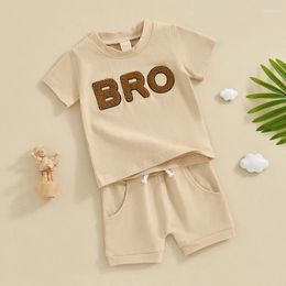 Clothing Sets Toddler Boys Summer Outfit Fuzzy Letter Embroidered Crew Neck Short Sleeve T-Shirts Tops And Shorts 2Pcs Clothes Set