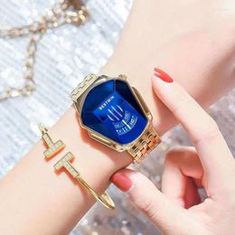 Wristwatches Women Watch Blue Faceted Glass Mirror Fashion Waterproof Gold Stainless Steel Mesh Ladies Relogio Feminino Watches