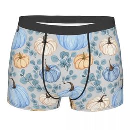 Underpants Man Blue And White Pumpkin Fall Pattern Boxer Shorts Panties Breathable Underwear Homme Sexy S-XXL Long Underpants 24319