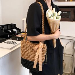 Shoulder Bags Fashion Women Bag Girl High-quality Large Straw Female Clutch Lightweight Breathable With Bowknot Ornament For Gift