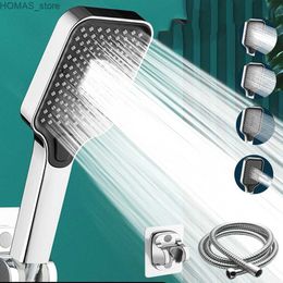 Bathroom Shower Heads 4 Modes Large Flow High Pressure Shower Head Black Square Water Saving Spray Nozzle Massage Rainfall Shower Bathroom Accessories Y240319