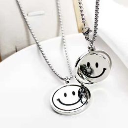 Fashion Design Pendant Necklaces Stainless Steel Rotating Smiling Face Sweater Necklace Hip-hop Long Style 2023 New Ins Jewellery