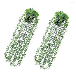 Decorative Flowers 2 Pieces Artificial Eucalyptus Plants Natural Potted Plant Pendant Hanging Decoration Room Decors Vines Ornaments