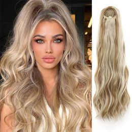 Synthetic Wigs Hair Bun Maker 24Inch Long Body Wave Ponytail Hair Synthetic Heat Wrap Around Drawstring Curly Wavy Ponytail Hairpieces for Women 240328 240327