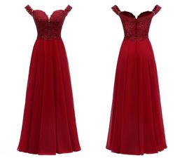 2021 Off Shoulder Burgundy Bridesmaid Dresses A Line Long Chiffon Appliques Lace Pearl Beaded Formal Wedding Party Dress Maid of H8403486