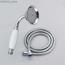 Bathroom Shower Heads Polished Chrome Brass Ceramics Telephone Hand Held Shower Head 1.5 M Hose Water Saving Handheld Sprayer Shower Set Y240319