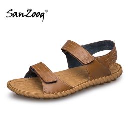 Sandals Summer Men Lightweight Genuine Leather Sandals Casual Breathable Sandalias Hombre Open Shoes Flat Thin Soles