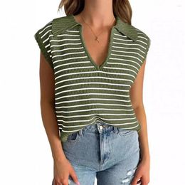 Women's Blouses Sleeveless Knit Top Elastic Women Tank Stylish Summer Tops V-neck Pullover Blouse Striped Loose