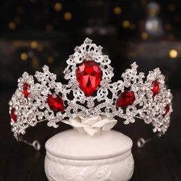 Tiaras Gorgeous Red Crystal Headbands Queen Tiaras and Crowns Bridal Hairband Girls Prom Party Wedding Hair Jewelry Accessories Y240319