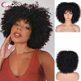 Synthetic Wigs Cosplay Wigs Short Hair Afro Kinky Curly Wigs With Bangs For Black Women African Synthetic Ombre Glueless Cosplay Natural Blonde Purple Wig 240329