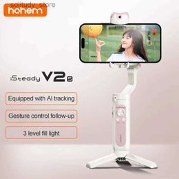 Stabilisers Hohem iSteady V2s 3-axis universal joint Stabiliser selfie stick with application control and smartphone level 3 magnetic fill light Q240319