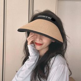 Wide Brim Hats Letter Empty Top Cap Trendy UV Protection Sunscreen Sun Big Woven Straw Daily