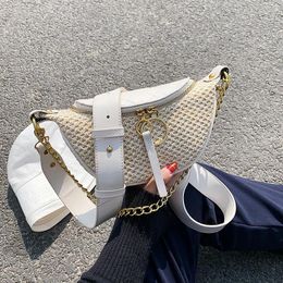 Totes Straw Beach Bag Crossbody For Women 2024 Summer Design Female Shoulder Simple Handbag Lady Chain Travel Chest