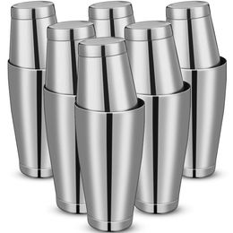 Lallisa 10 Pieces Tail Shakers Professional Bar Boston Set Stainless Steel Martini Shaker Drink Mixer Basic Tools Weighted Shake Metal Can for Bartenders, 18