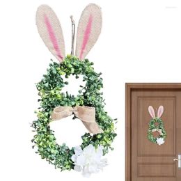 Decorative Flowers Easter Spring Wreath For Front Door Simulated Green Plants Branch With Bow Knot And White Flower