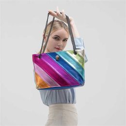 Chic Shoulder Bags Womens Bag Colour Splicing designer handbags Chain tote Crossbody Rainbow Eagle Head Handheld Shoulder Handbag 240311