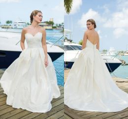 beach elbeth gillis wdding dresses sweetheart lace satin pleats backless bridal gowns plus size boho chic vestido de novia wedding dres