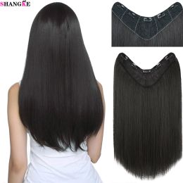 Piece Piece SHANGKE Synthetic Long Straight Vtip Clip in Hair Heat Resistant Wavy False Hair High Temperature Fibre Hairpiece